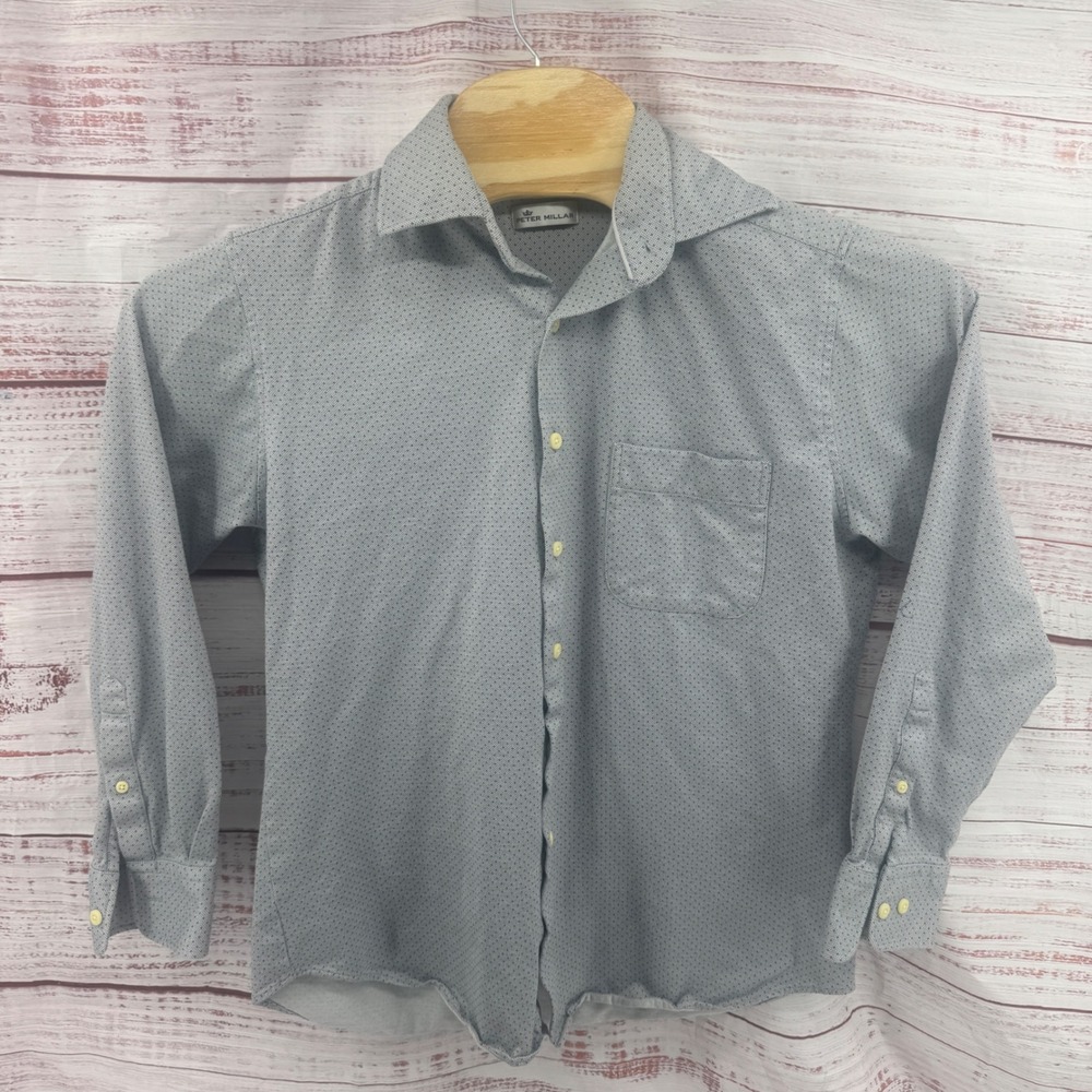Peter Millar Shirt Mens Medium Geometric Micro Print‎ Cotton Button Down